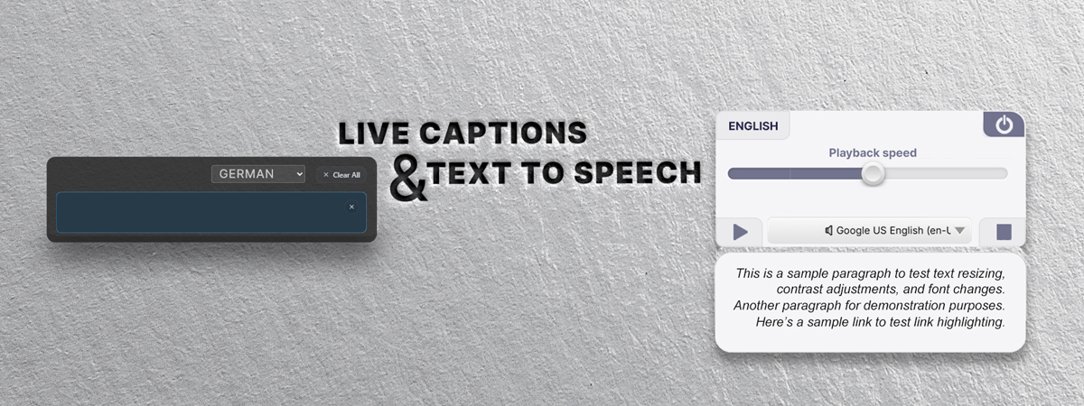 Live Captions Interface und Text to Speech Player